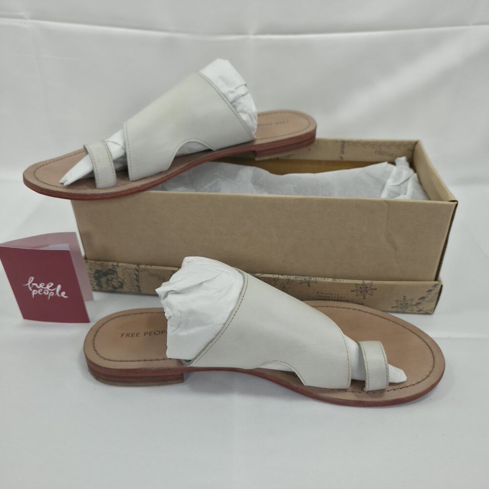 Free People Sant Antoni Womens 39 White Leather Toe Loop Slide Sandals Boho